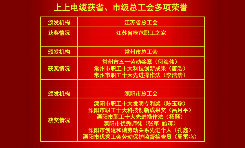 尊龙凯时电缆获省、市级总工会多项声誉